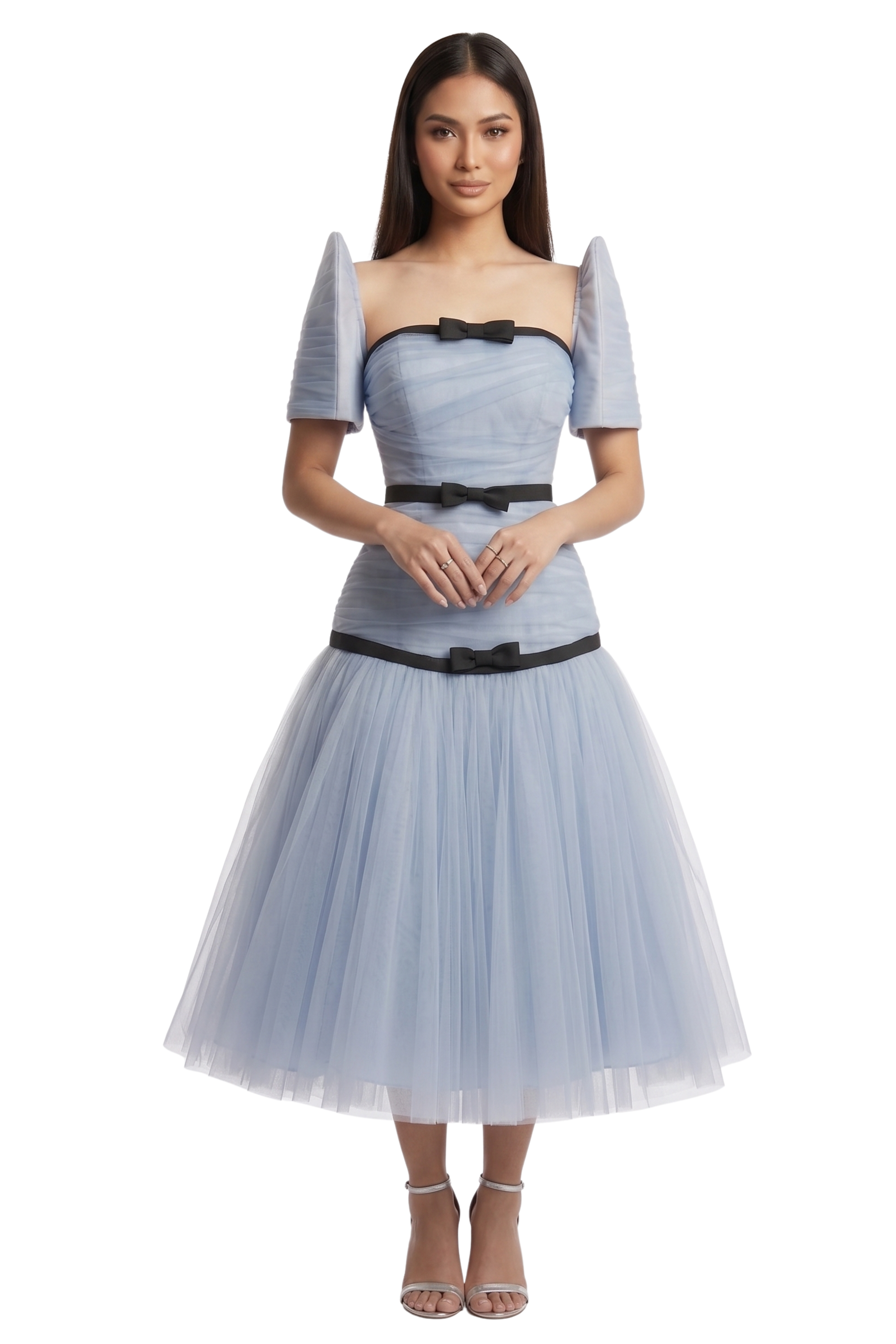 Premium Tulle Filipiniana Midi Dress Celeste - SF009
