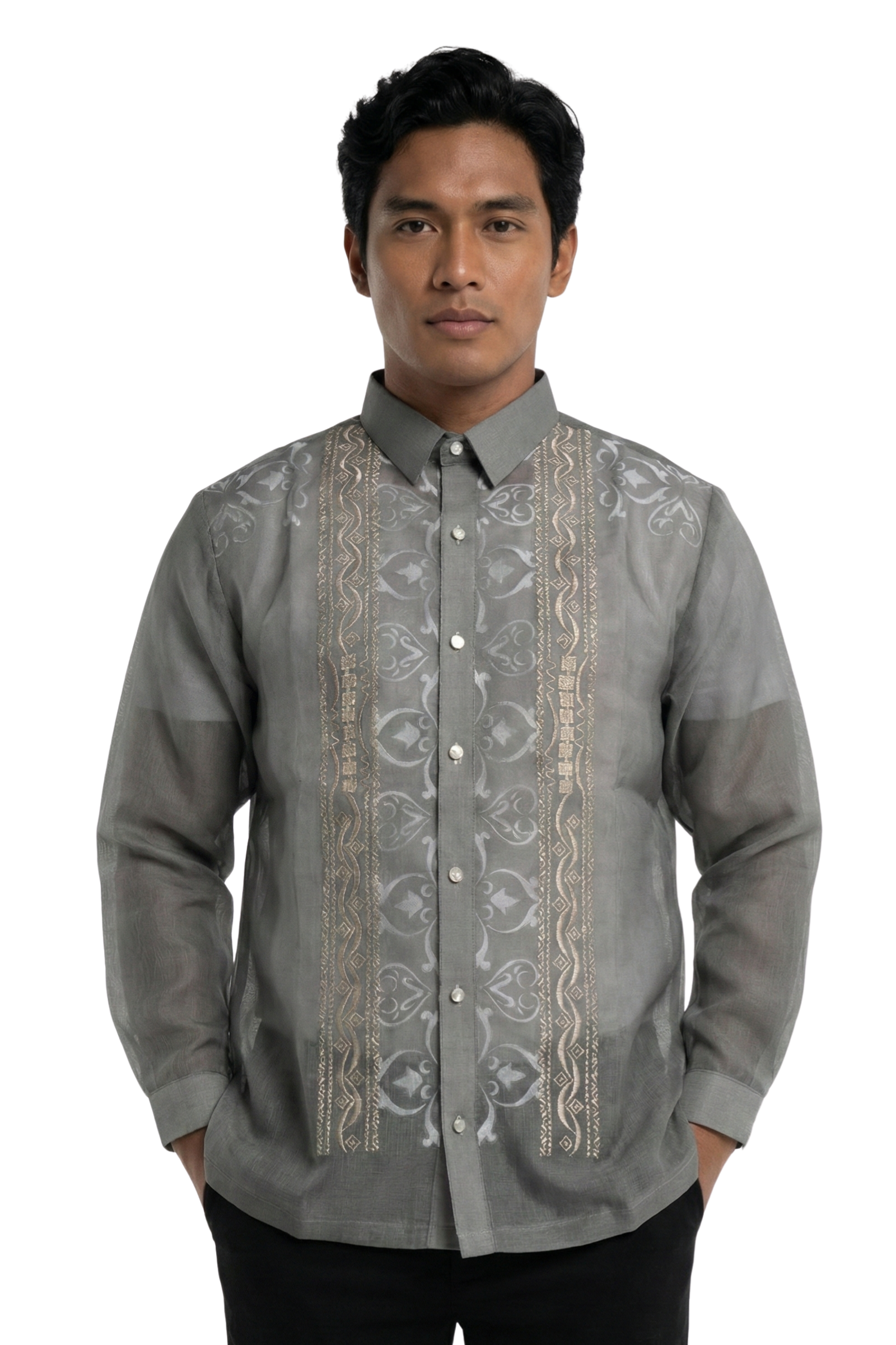 Elegant Gray Cocoon Barong Tagalog