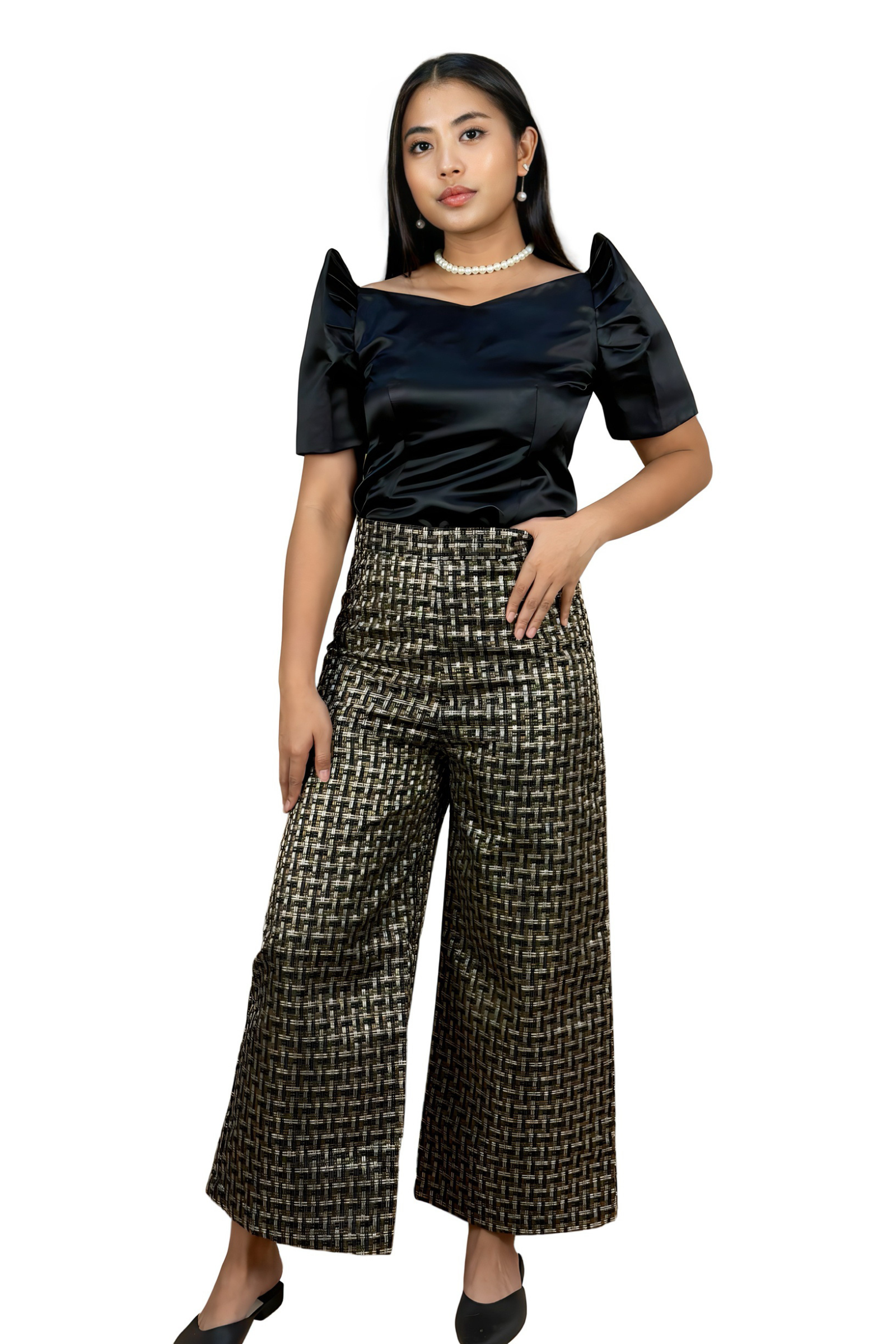 filipiniana dress modern pants Cordillera Linaktub Handmade Filipiniana Top and Pants - Celeste