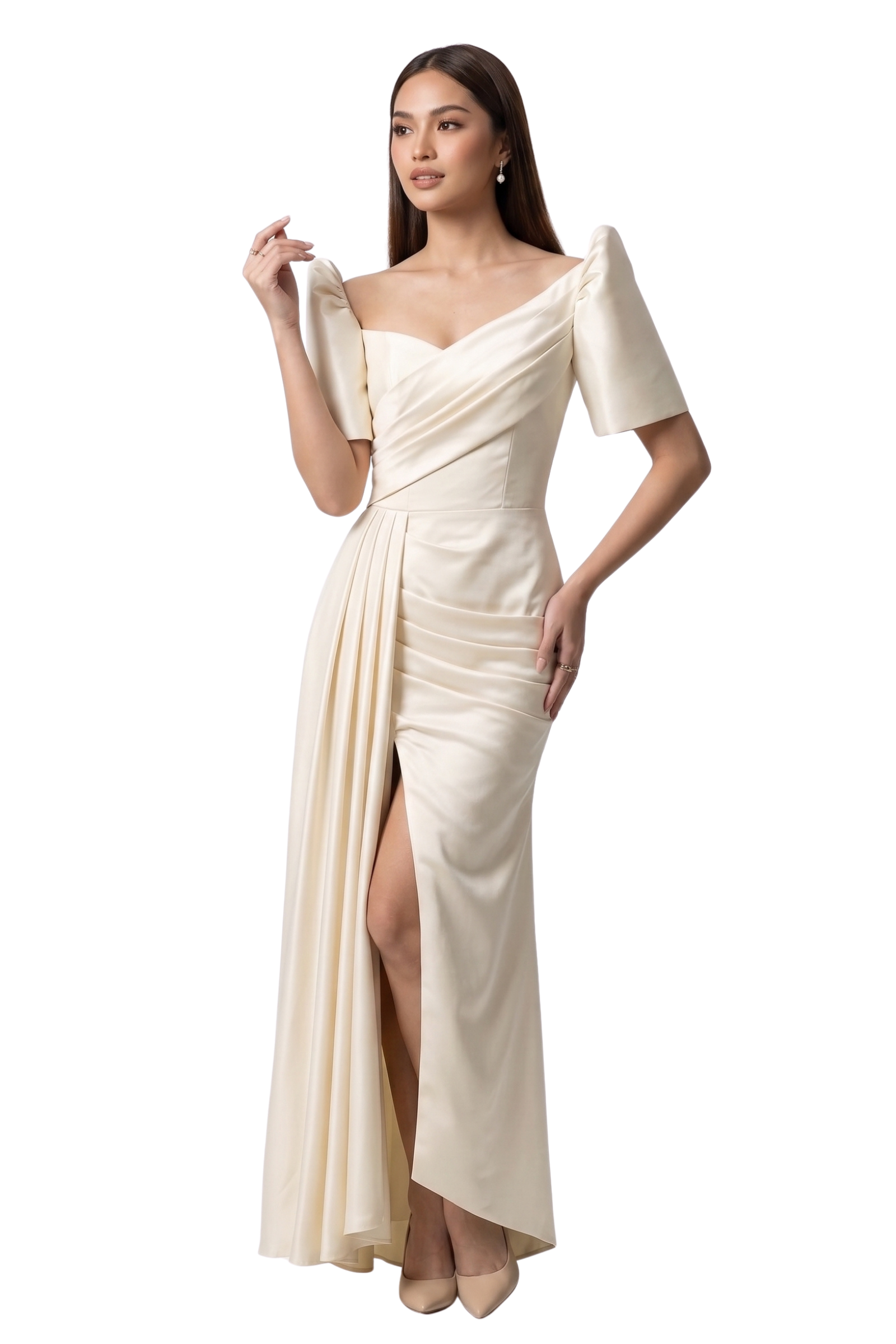 Premium Duchess Filipiniana Draped Gown - Hannah SF011