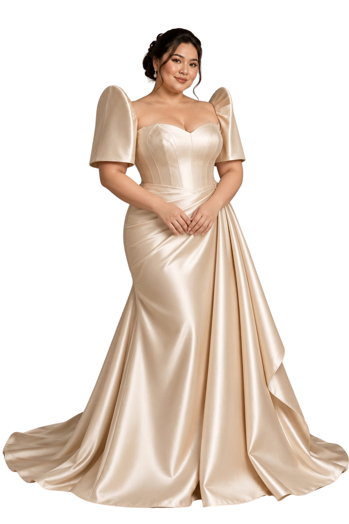 Plus Size Filipiniana Gown in Premium Duchess Fabric with Butterfly Sleeves - Dorothy BWP020