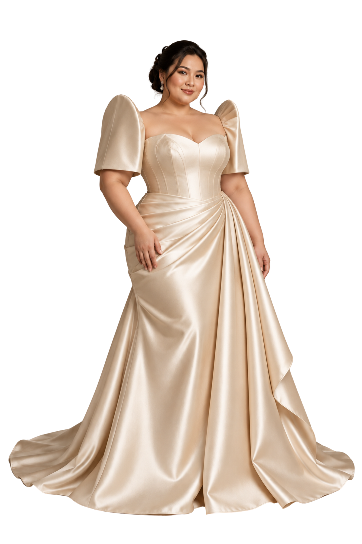 Plus Size Filipiniana Gown in Premium Duchess Fabric with Butterfly Sleeves - Dorothy BWP020