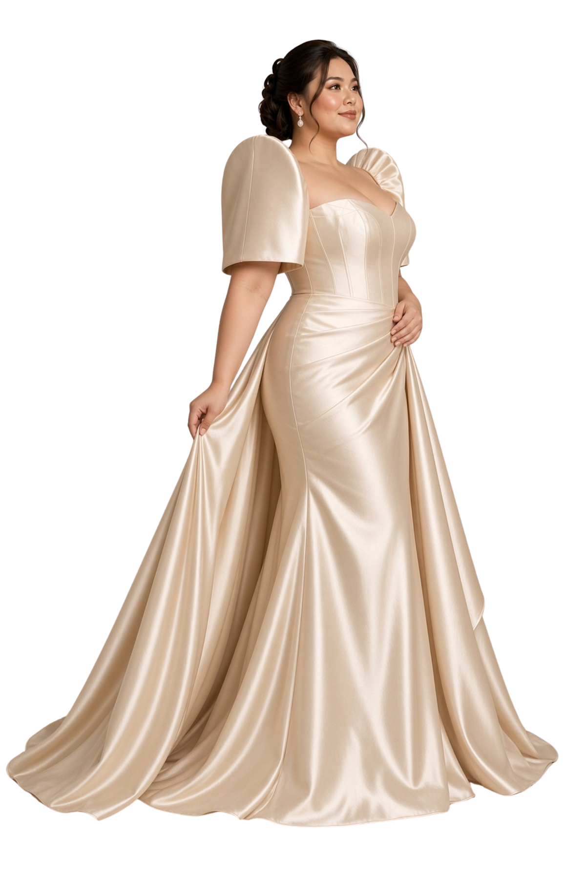 Plus Size Filipiniana Gown in Premium Duchess Fabric with Butterfly Sleeves - Dorothy BWP020