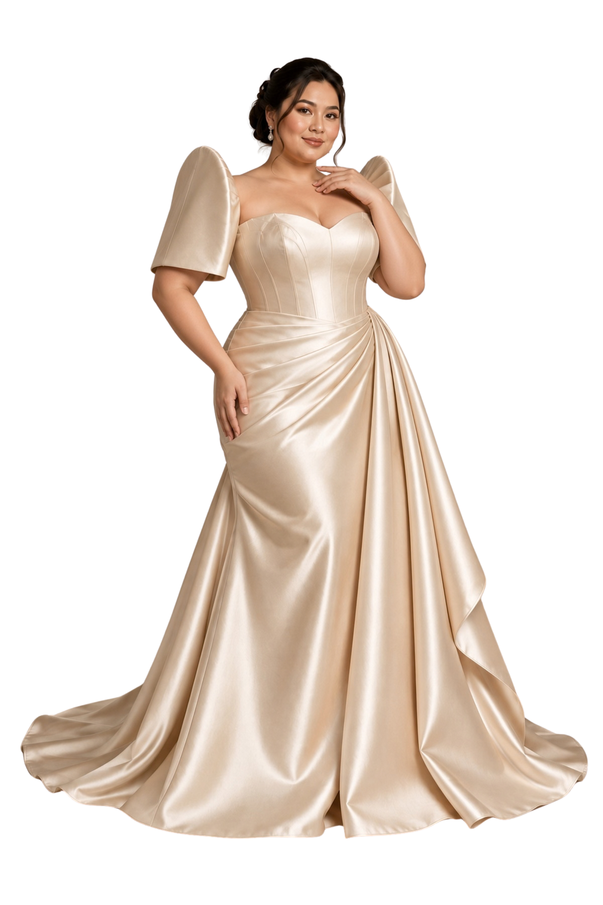 Plus Size Filipiniana Gown in Premium Duchess Fabric with Butterfly Sleeves - Dorothy BWP020