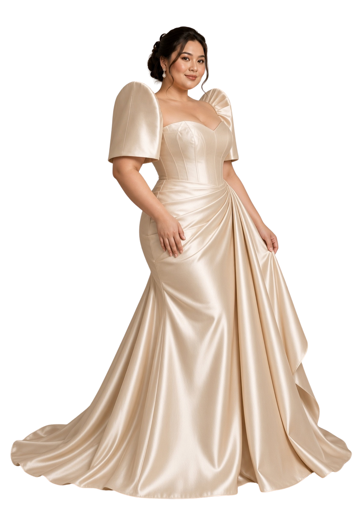 Plus Size Filipiniana Gown in Premium Duchess Fabric with Butterfly Sleeves - Dorothy BWP020