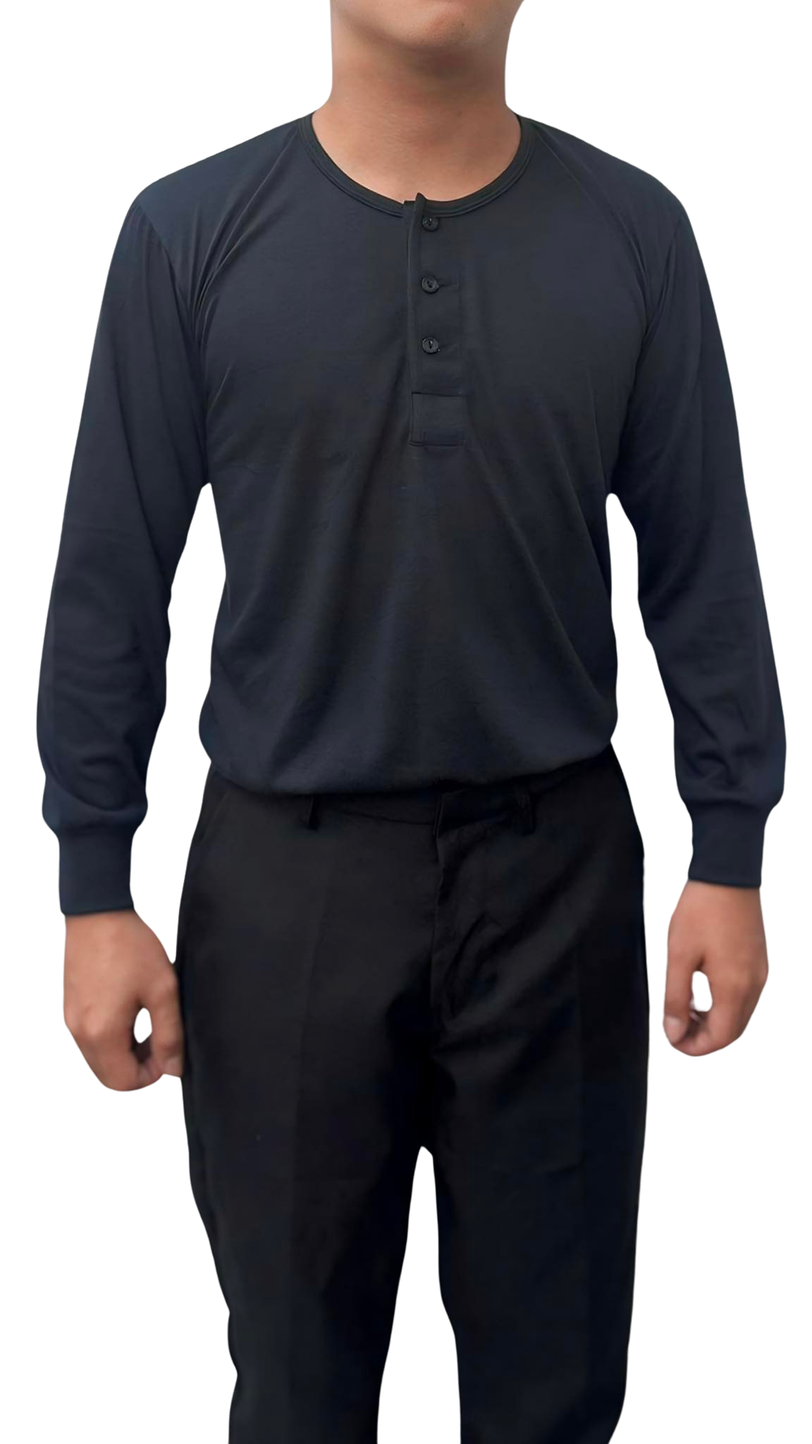 Black Camisa De Chino | Barong Tagalog Undershirt Long Sleeve | JB004