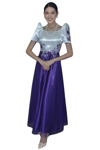 Purple Skirt Duchess and Lace Filipiniana Dress - CHRISTELLE - DL03