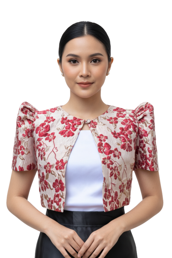 Red Floral Filipiniana Bolero Set - Belle - JP004