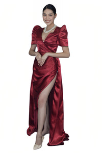 Elegant Maroon Duchess Filipiniana Gown - Dara - JB609