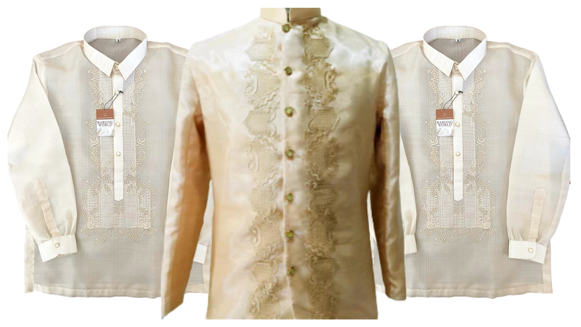 Golden Premium Barong Tagalog Coat and Premium Piña Cocoon Classic Elegant Barong Tagalog Groomsmen Package - JCS22