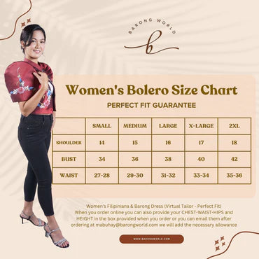 Women's Bolero Size Chart