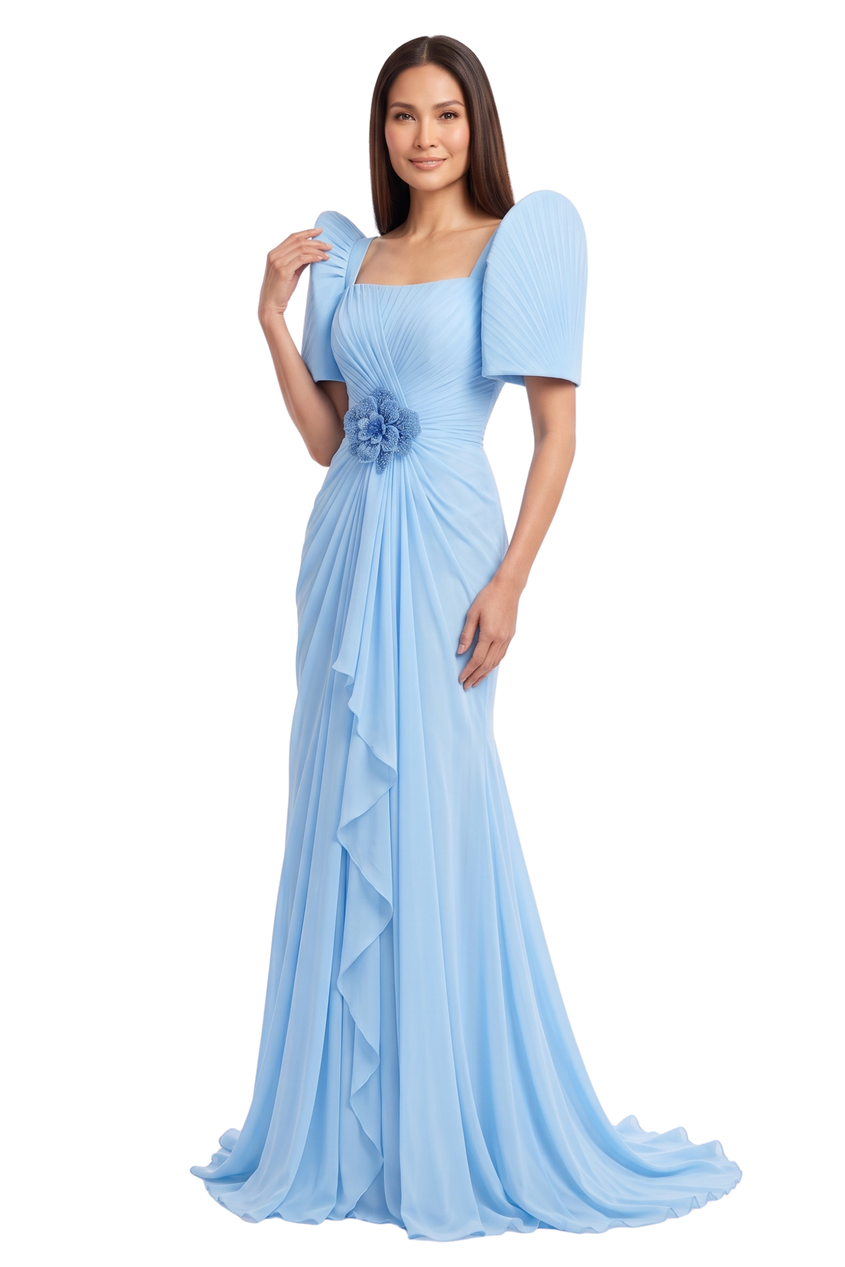 Elegant Filipiniana Dress with Butterfly Sleeves.