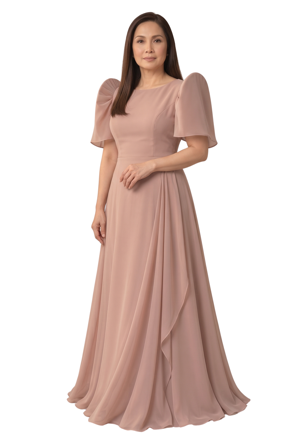 Dusty Blush Chiffon Filipiniana Long Gown.