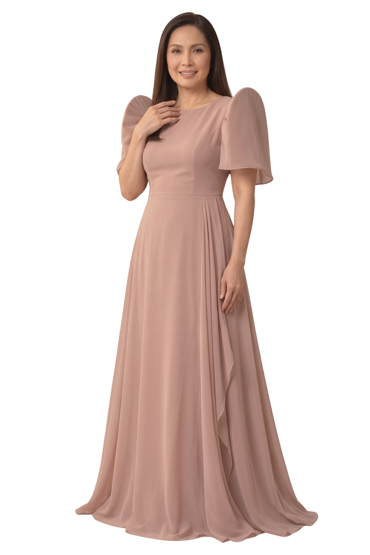 Elegant Filipiniana Dress with Butterfly Sleeves.