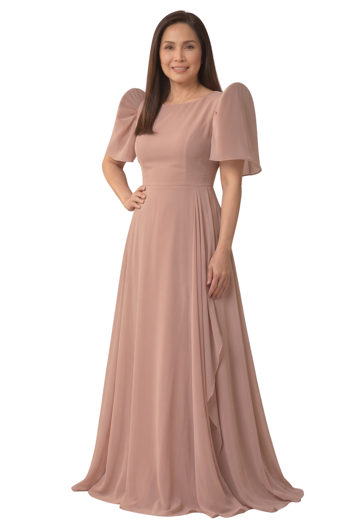 Modern Filipiniana Gown with Modest Neckline.