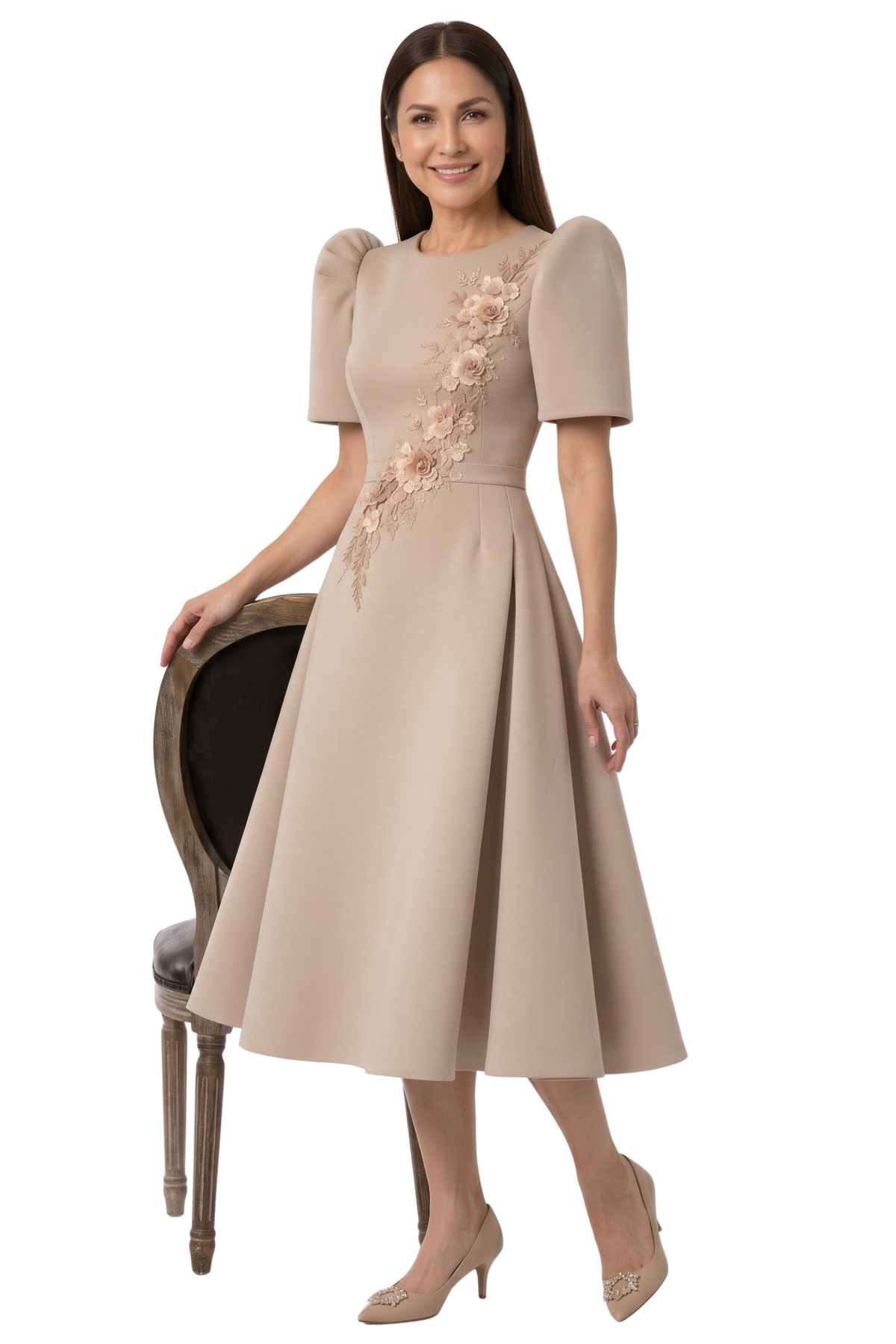 Neoprene Spandex Filipiniana Dress with 3D Floral Lace.