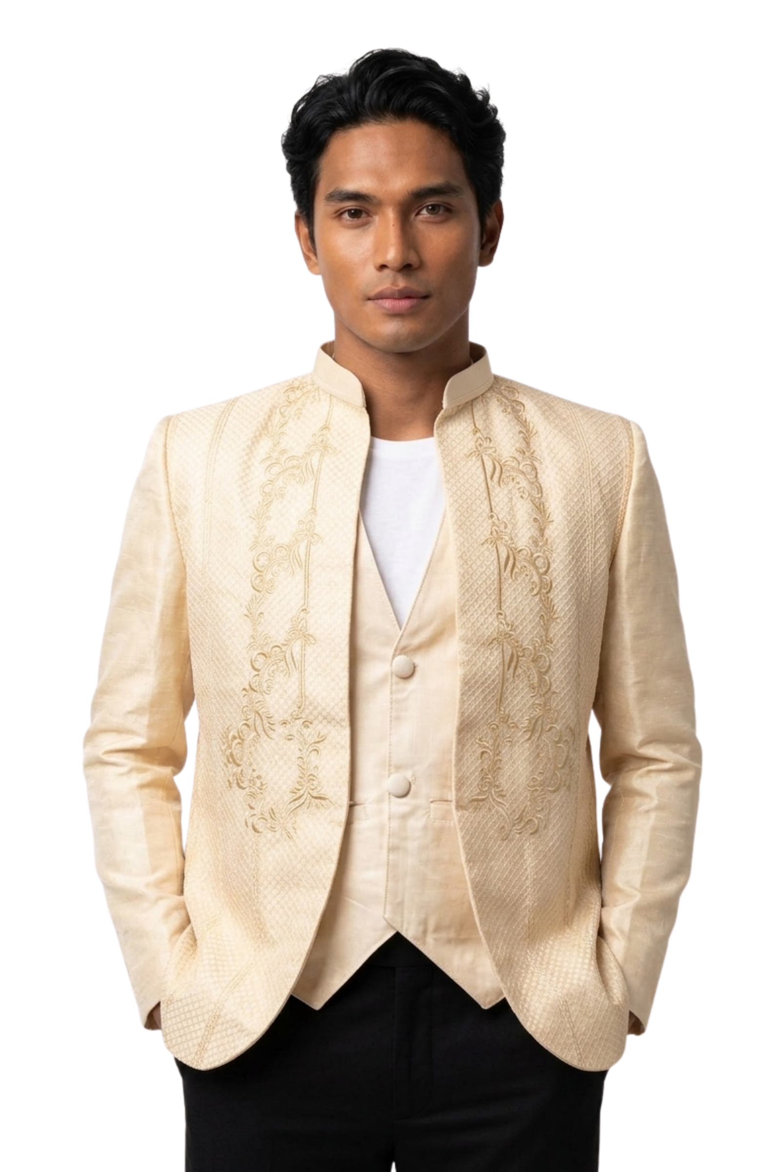 Premium Pina Cocoon Calado Barong Tagalog Coat with Vest - Francis - SN014