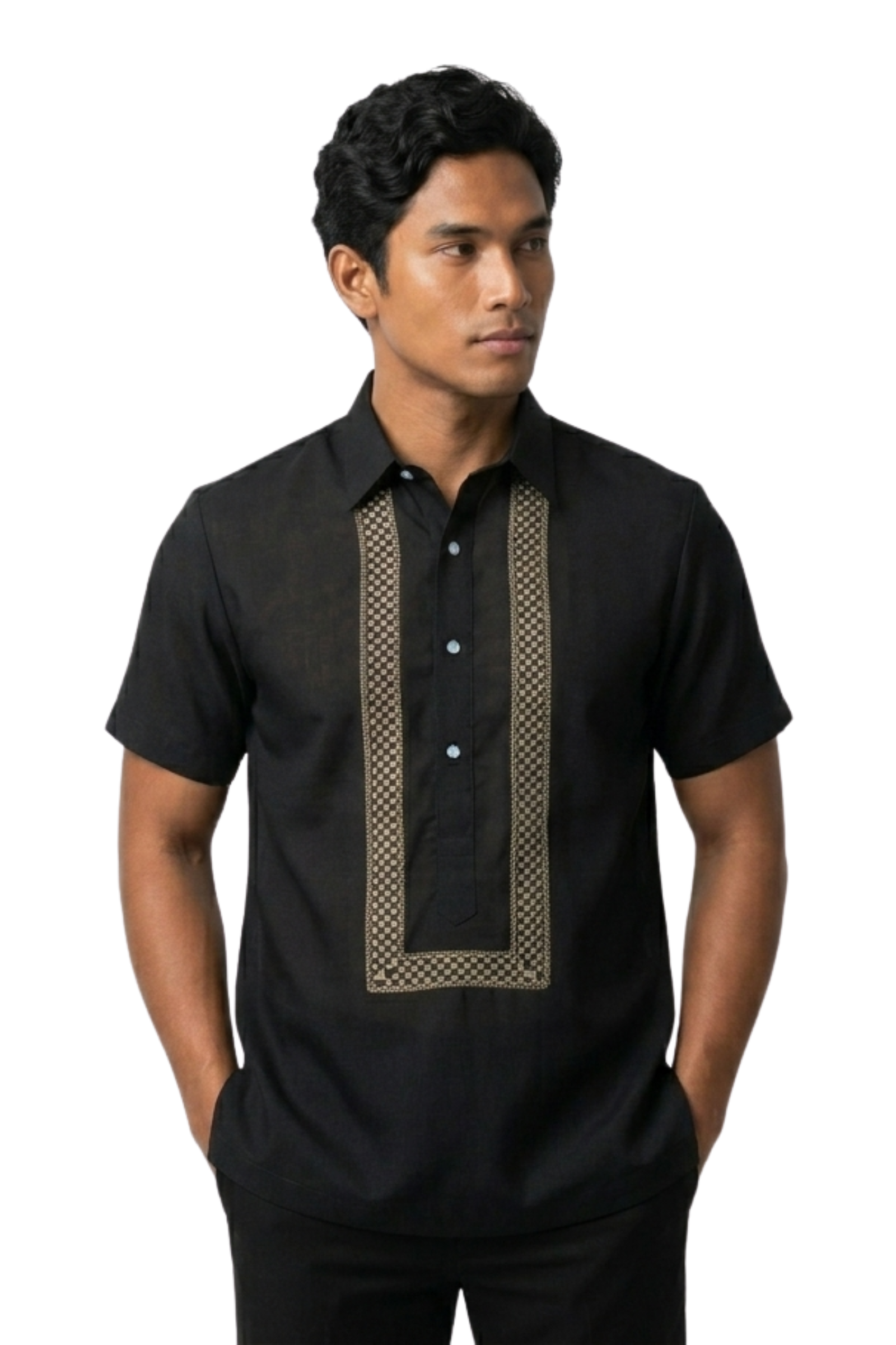 Hugo Black Short Sleeves Office Barong Tagalog - Large - PH288