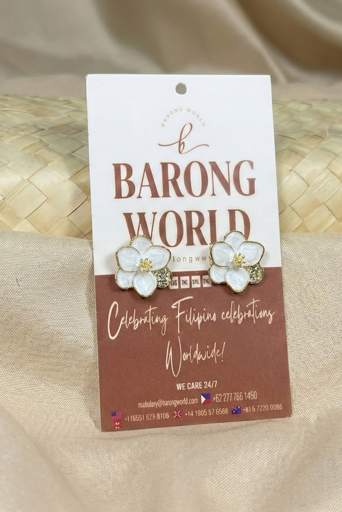 Gold White Sampaguita Earrings 20K Gold Plating I Philippine Accesories