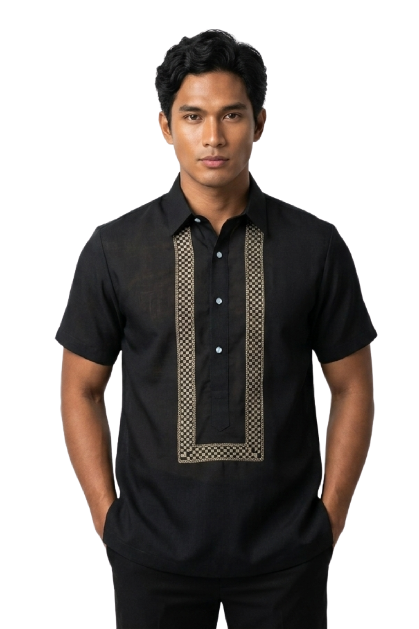 Hugo Black Short Sleeves Office Barong Tagalog - Large - PH288