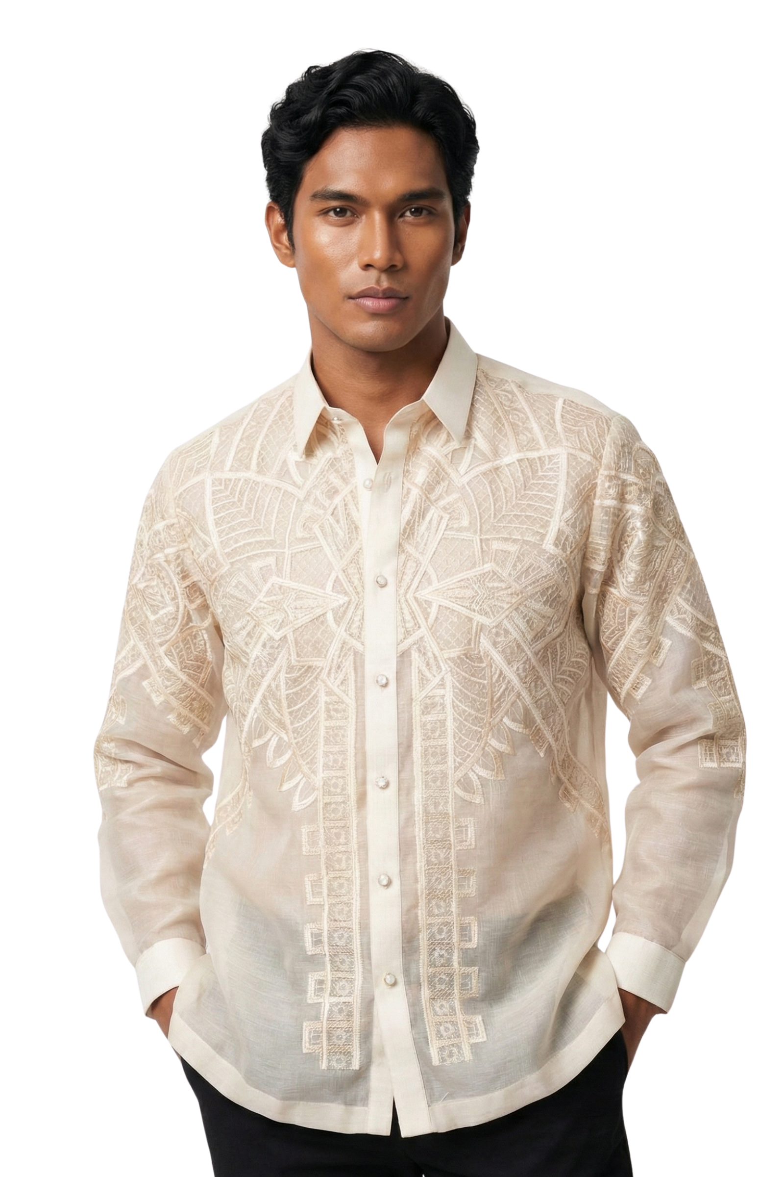 philippines dress shirt MO35 - Organza Barong Tagalog with Lining Full-Open Buttons Designed with a regular collar that adds a classic touch to the overall design The Top 4 Fashionable Fabric