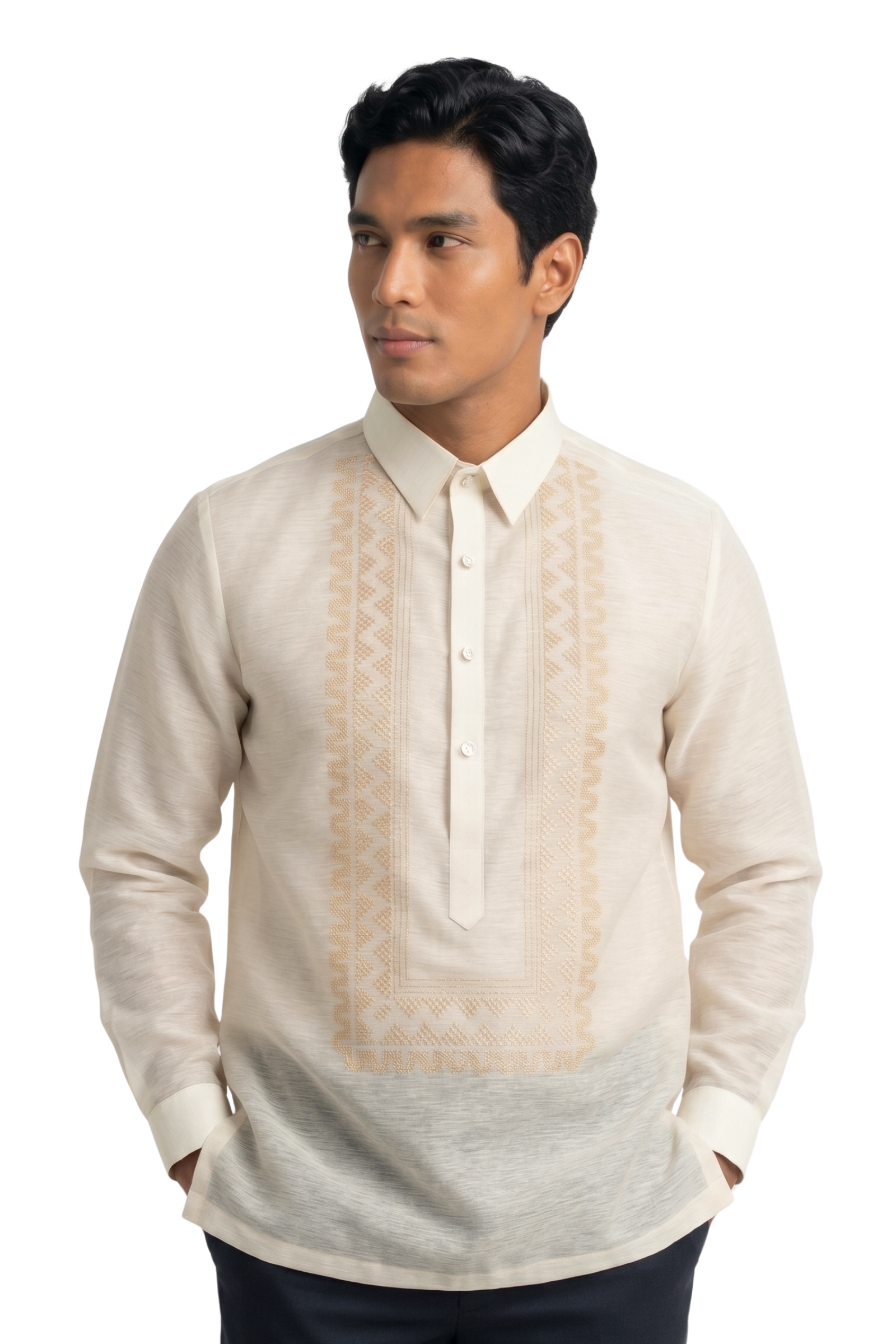 barong dress shirt Jusilyn Gold Embroidery Tagalog online 07.31.25 Regular buttons * Embroidered Material:77.3% Cotton 11.9% Recycled Polyester 10.8% Regenerated Cellulose Fiber High Heels Long Black