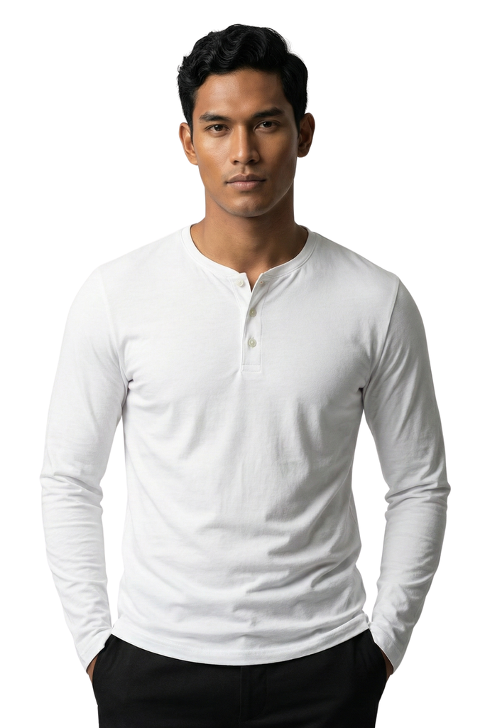 White Long Sleeved Camisa De Chino