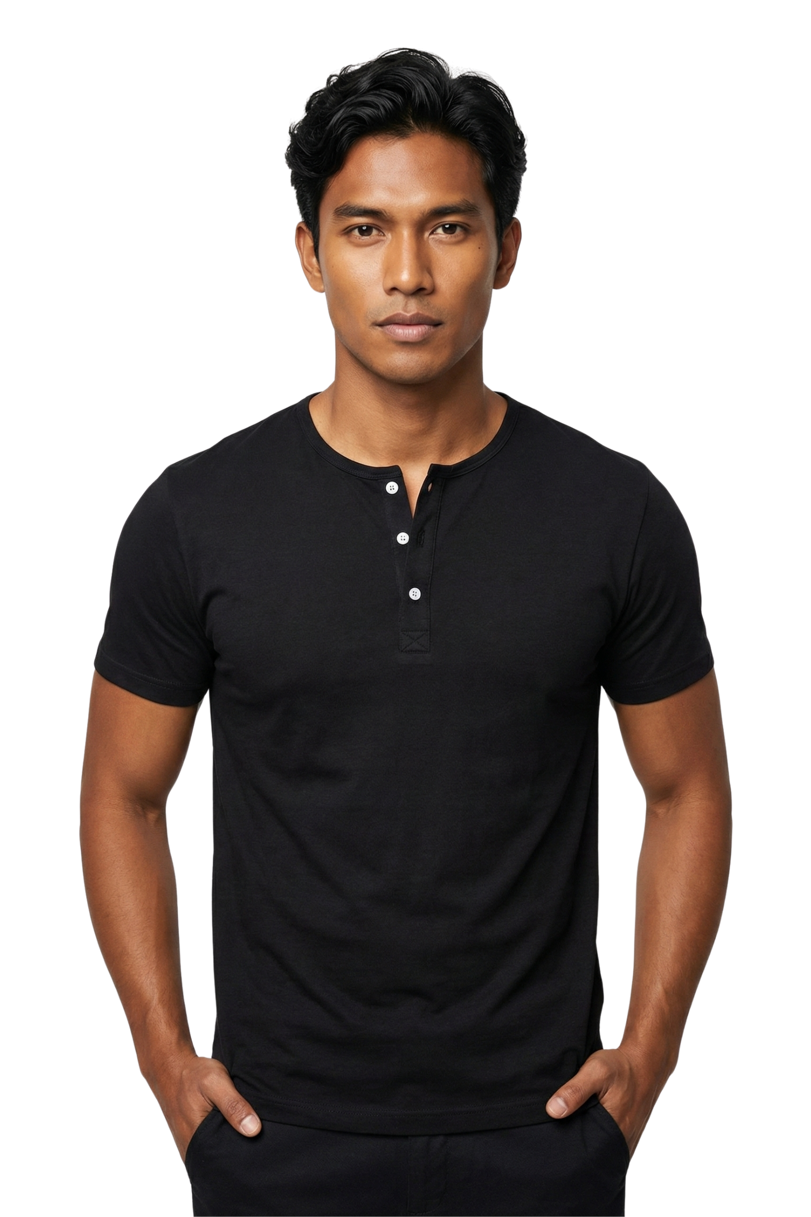 Black Short Sleeved Camisa De Chino 