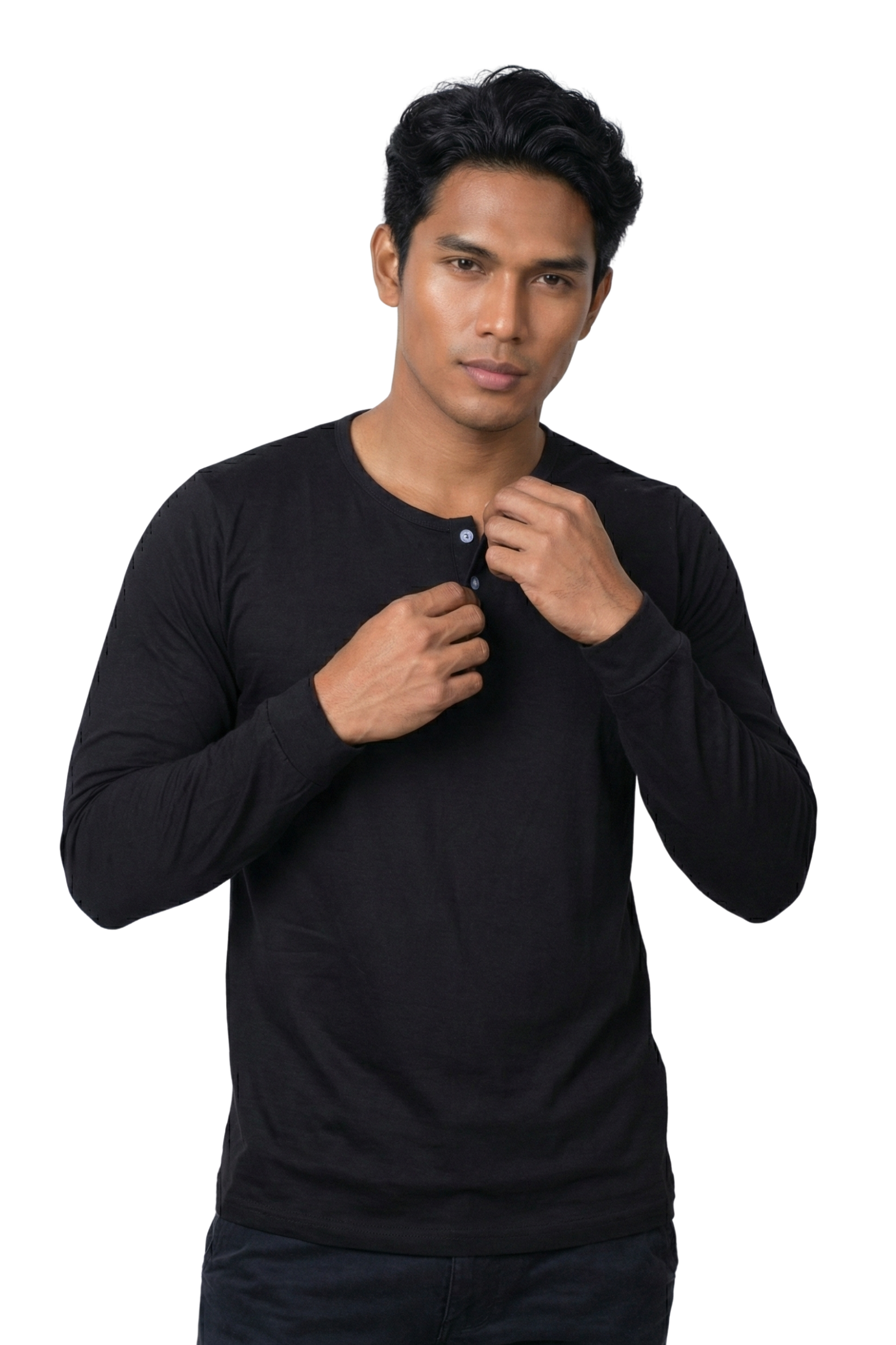 Black Long Sleeved Camisa De Chino 