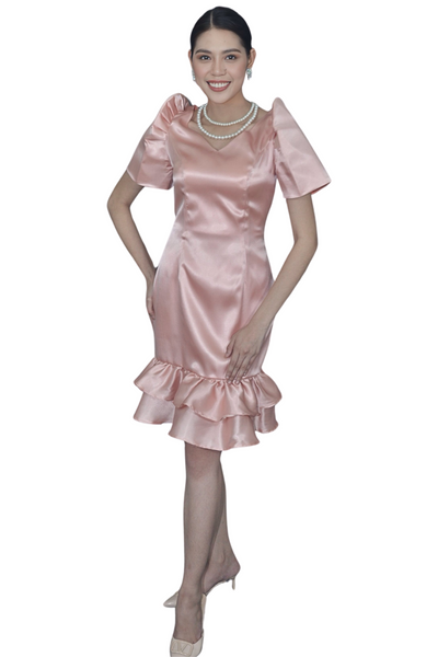 Premium Modern Filipiniana Dress Pink Duchess - Joy - JB605