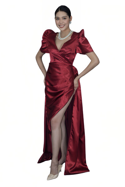 Elegant Maroon Duchess Filipiniana Gown - Dara - JB609