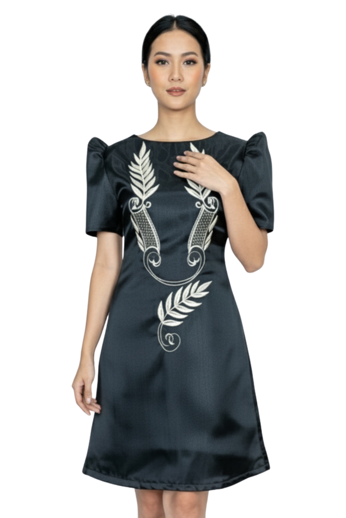 Modern Filipiniana Black Barong Dress 
