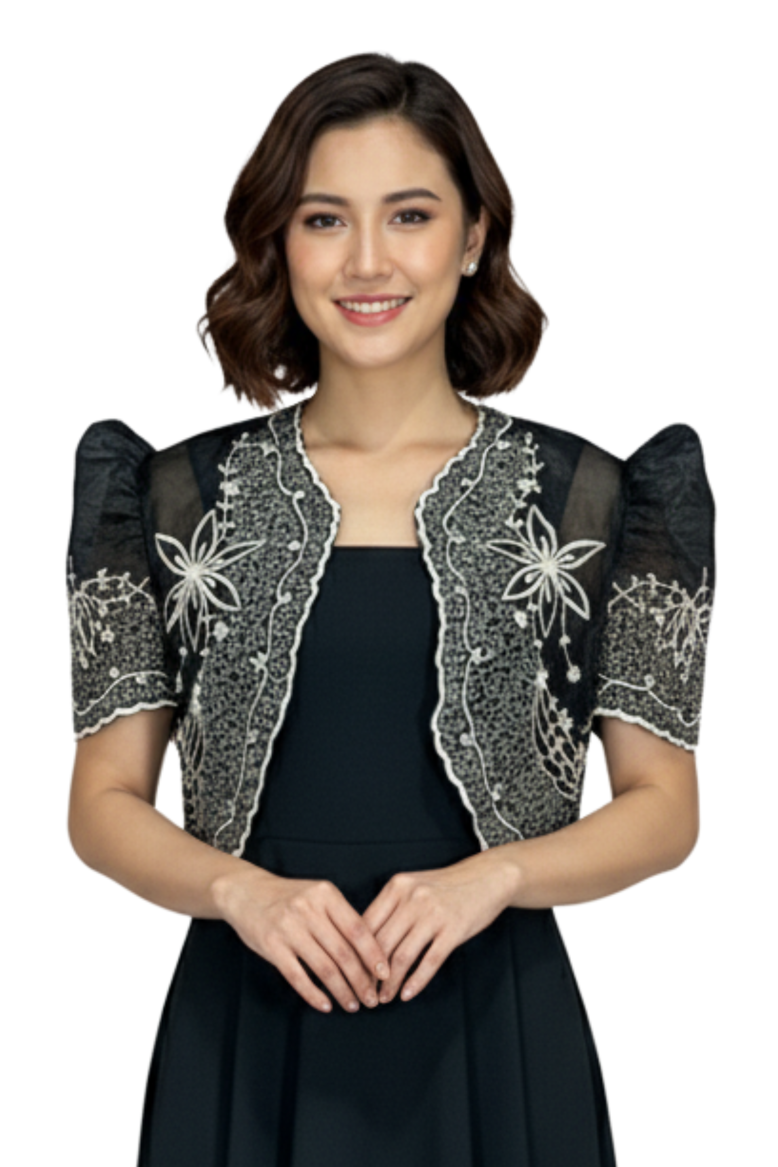 Organza Black Elegant Filipiniana Bolero Set - Kylie - BWB04 Barong World Organza Black Elegant Filipiniana Bolero Set - Kylie - BWB04 Barong World