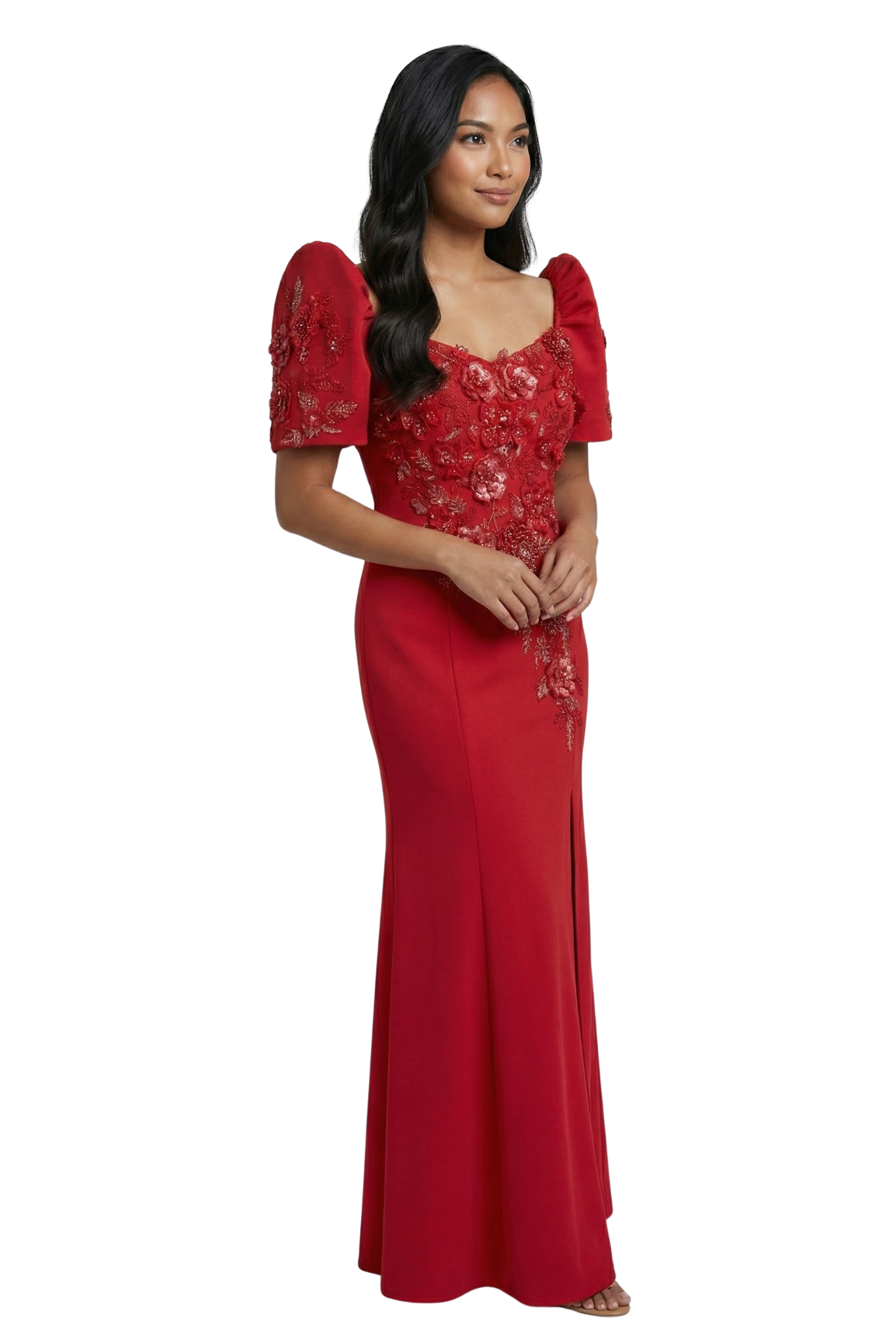 Elegant Red Mestiza Filipiniana Dress