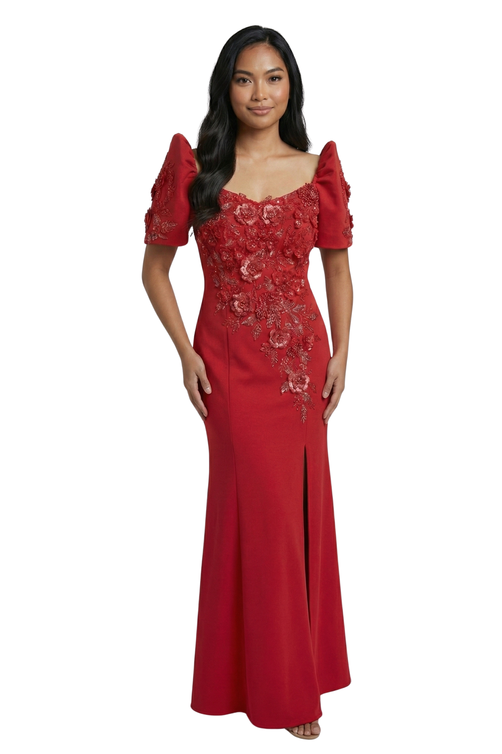Elegant Red Mestiza Filipiniana Dress