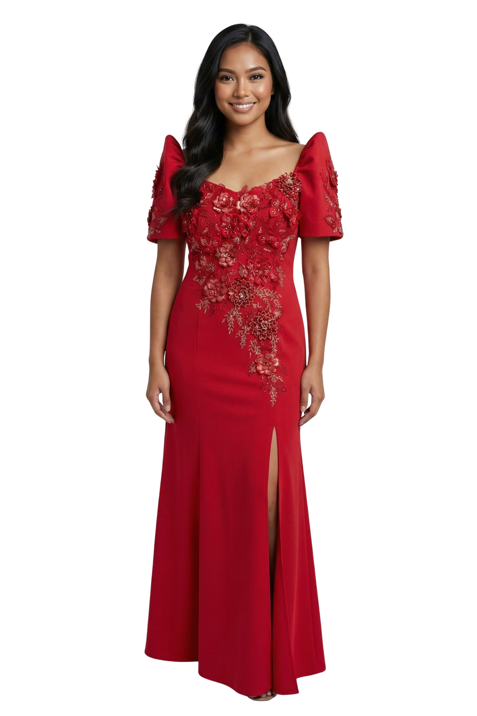 Elegant Red Filipniana Dress