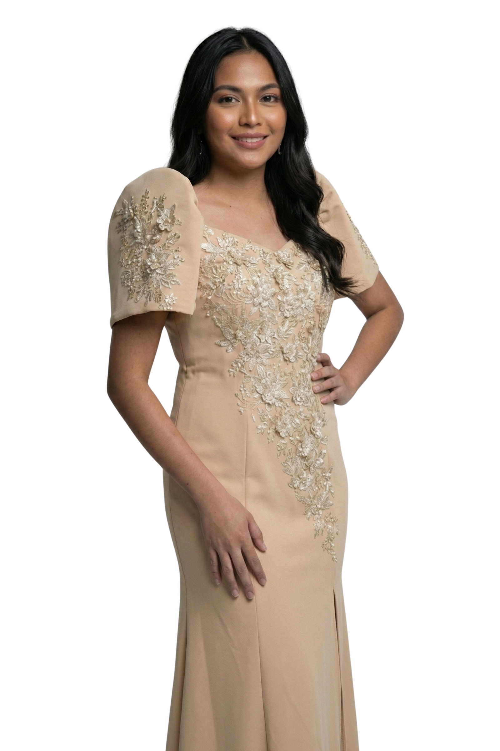 Royal Champagne Mestiza Filipiniana Long Gown- Rebecca - MR35 Royal Champagne Mestiza Filipiniana Long Gown- Rebecca - MR35