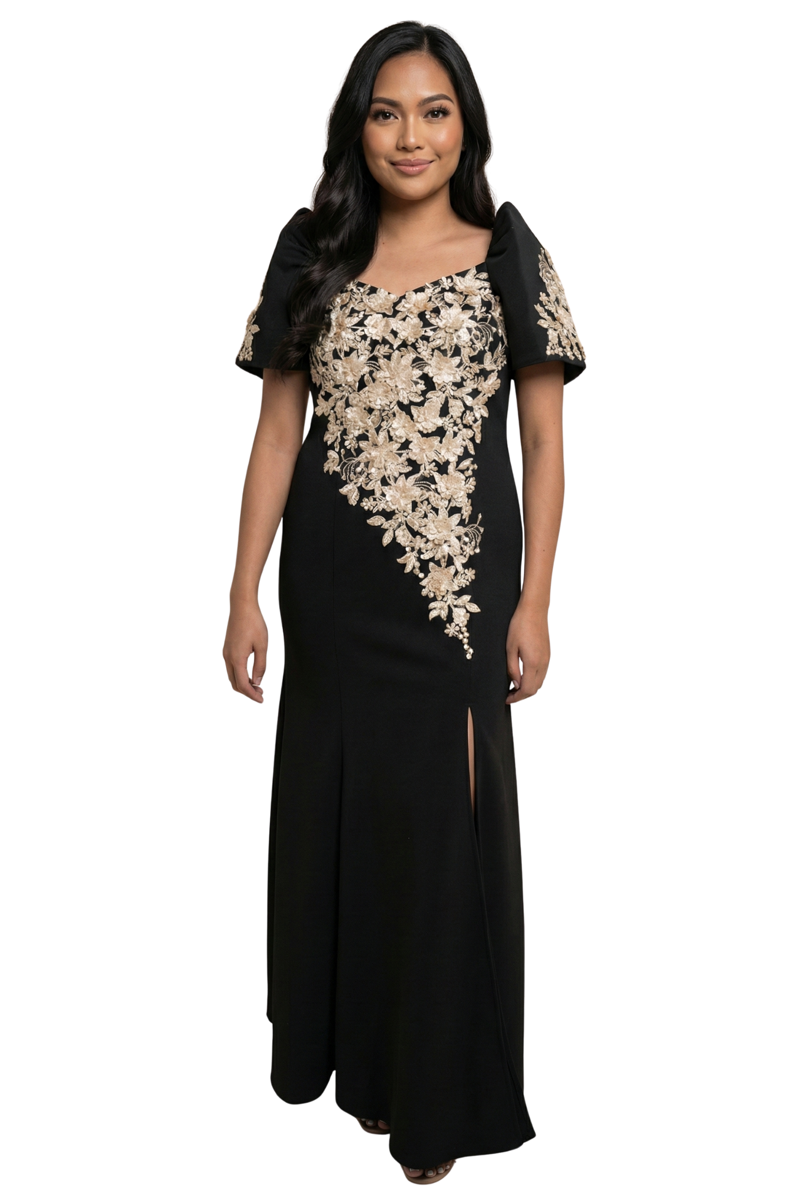 Black Mestiza Filipiniana Elegant Serpentina Gown - Clara - MR8 Black Mestiza Filipiniana Elegant Serpentina Gown - Clara - MR8