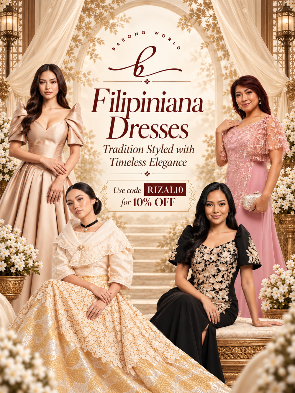 Filipiniana Dresses for Weddings and Special Events | Get 10% Off with code RIZAL10 upon checkout.