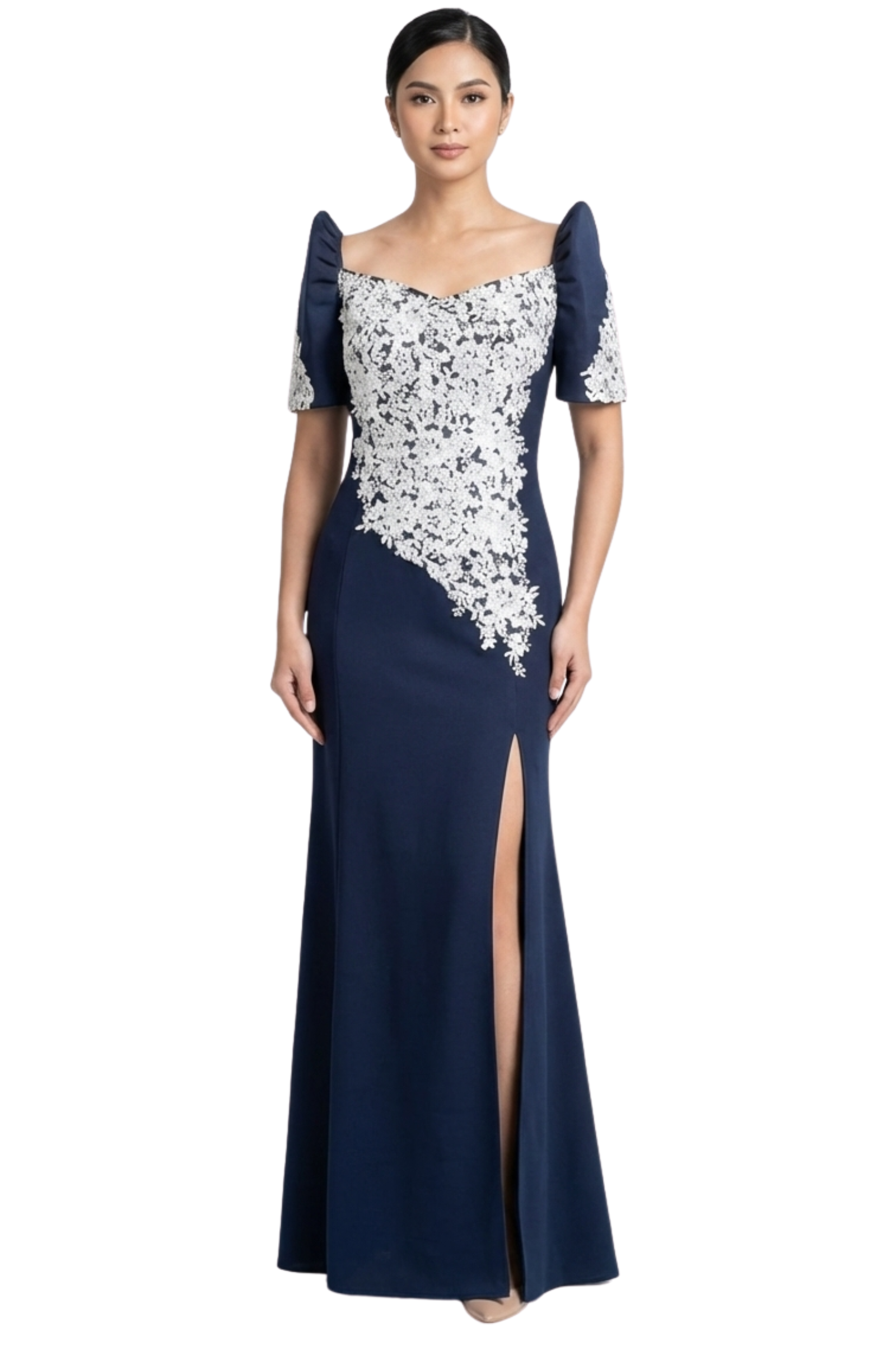 Elegant Navy Blue Mestiza Filipiniana Serpentina Long Gown - Alyria - JB115 Elegant Navy Blue Mestiza Filipiniana Serpentina Long Gown - Alyria - JB115