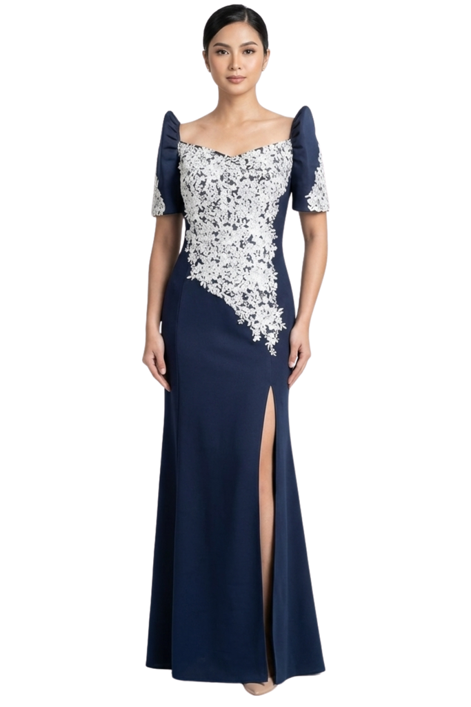 Navy Blue Filipiniana Dress