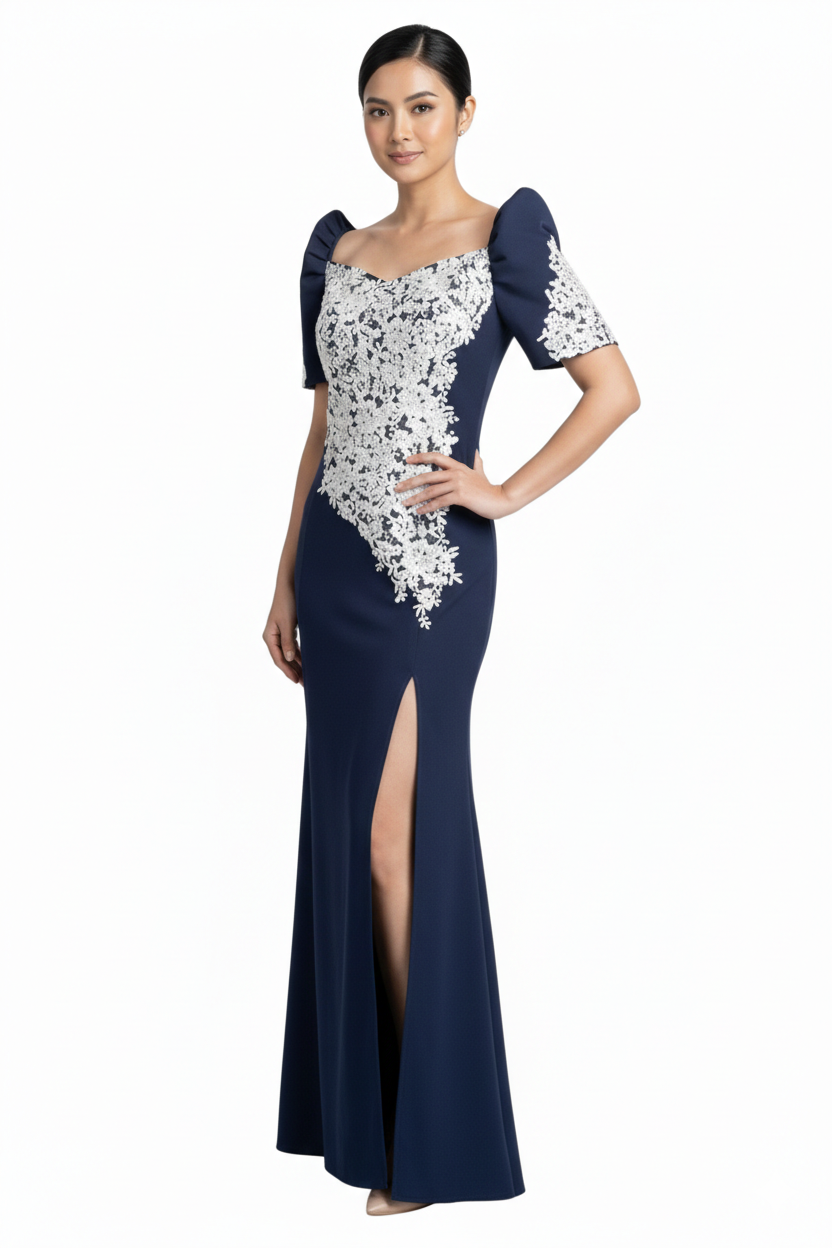 Navy Blue Mestiza Filipiniana Dress