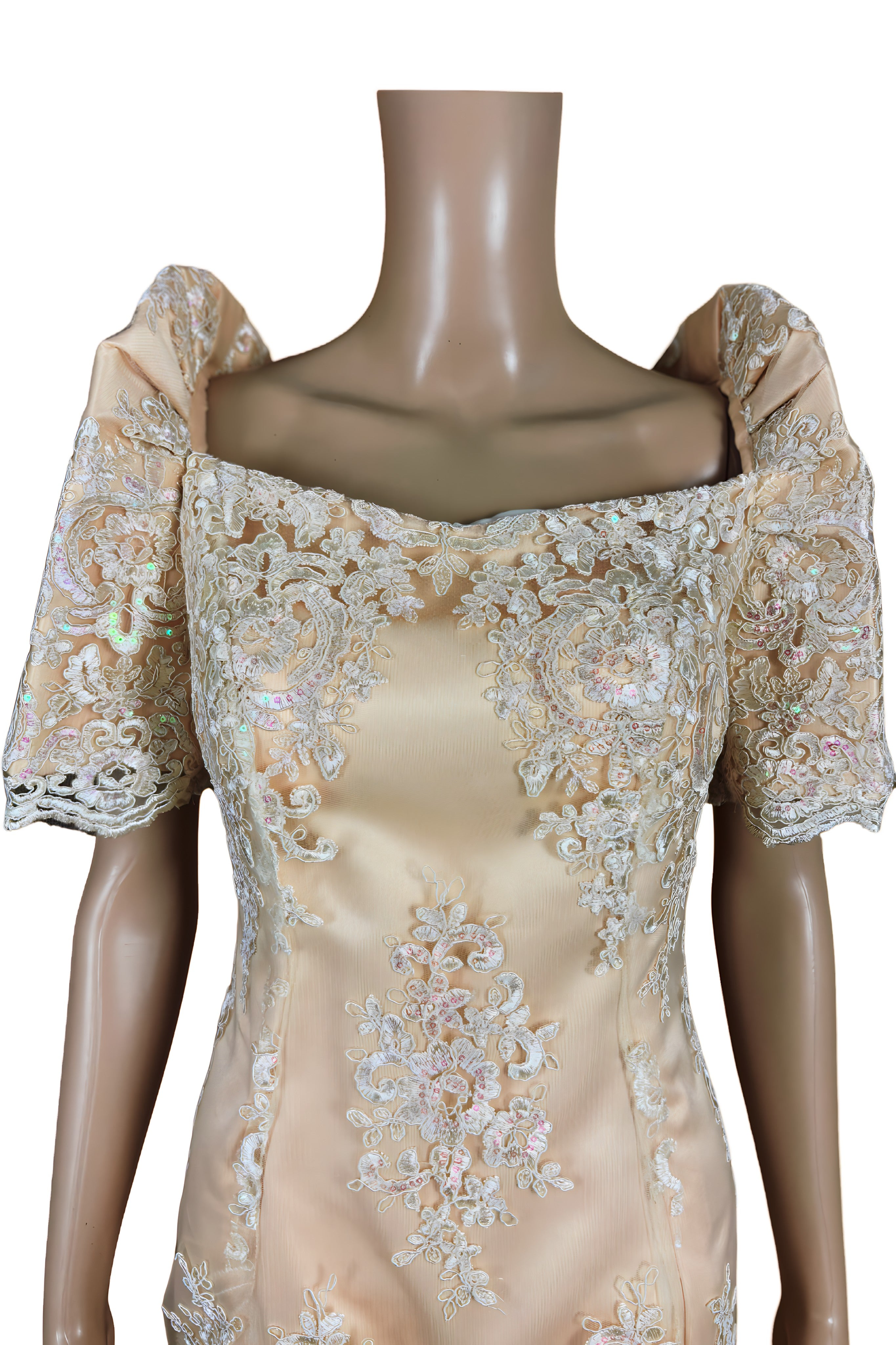 Beige Lace Filipiniana Dress