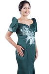 Green Sexy Filipiniana Long Gown with Slit