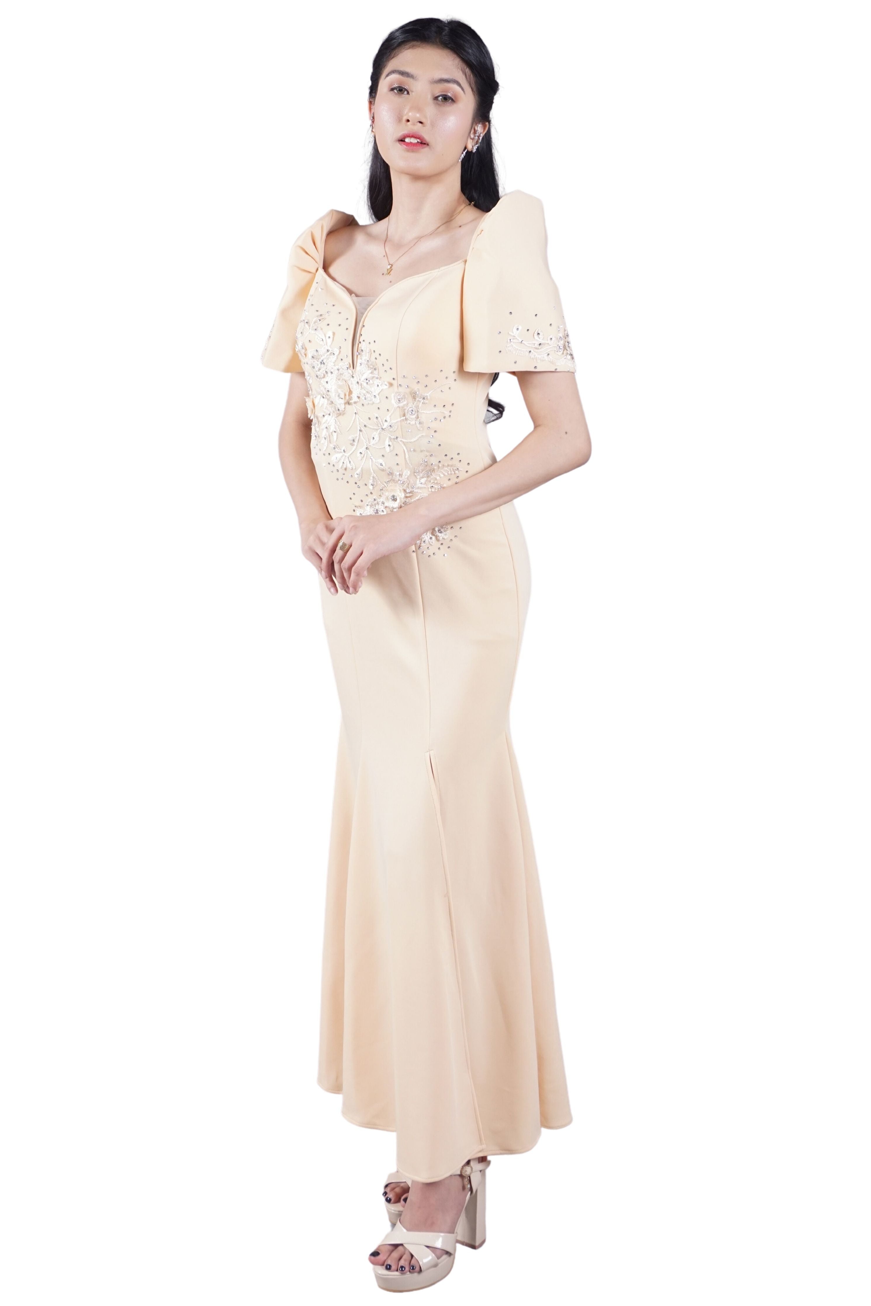 Beige Filipiniana Long Gown- Jamie - JN63 Beige Filipiniana Long Gown- Jamie - JN63