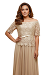 Lace Satin Off Shoulder Ninang Dress with Facemask - Mary - ML978