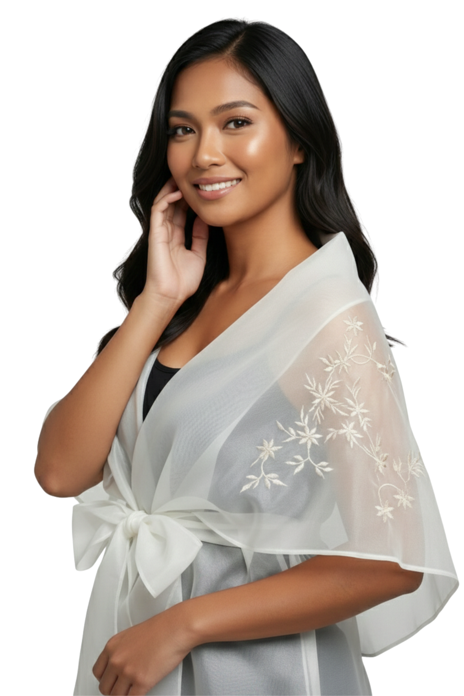 Organza White Filipiniana Alampay 