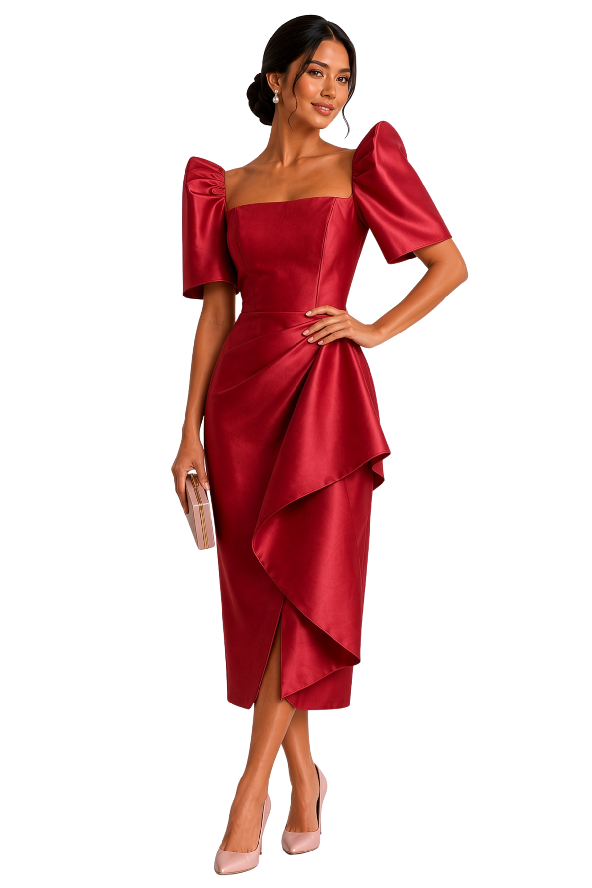 Red Filipiniana Midi Dress