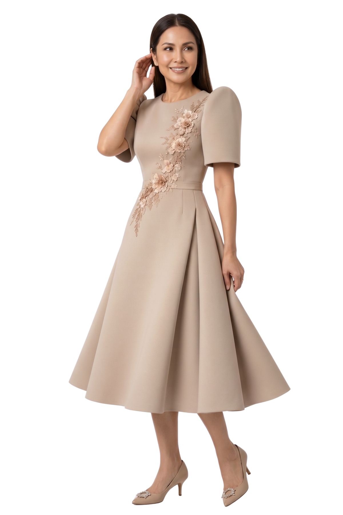 Elegant Filipiniana Dress with Butterfly Sleeves.