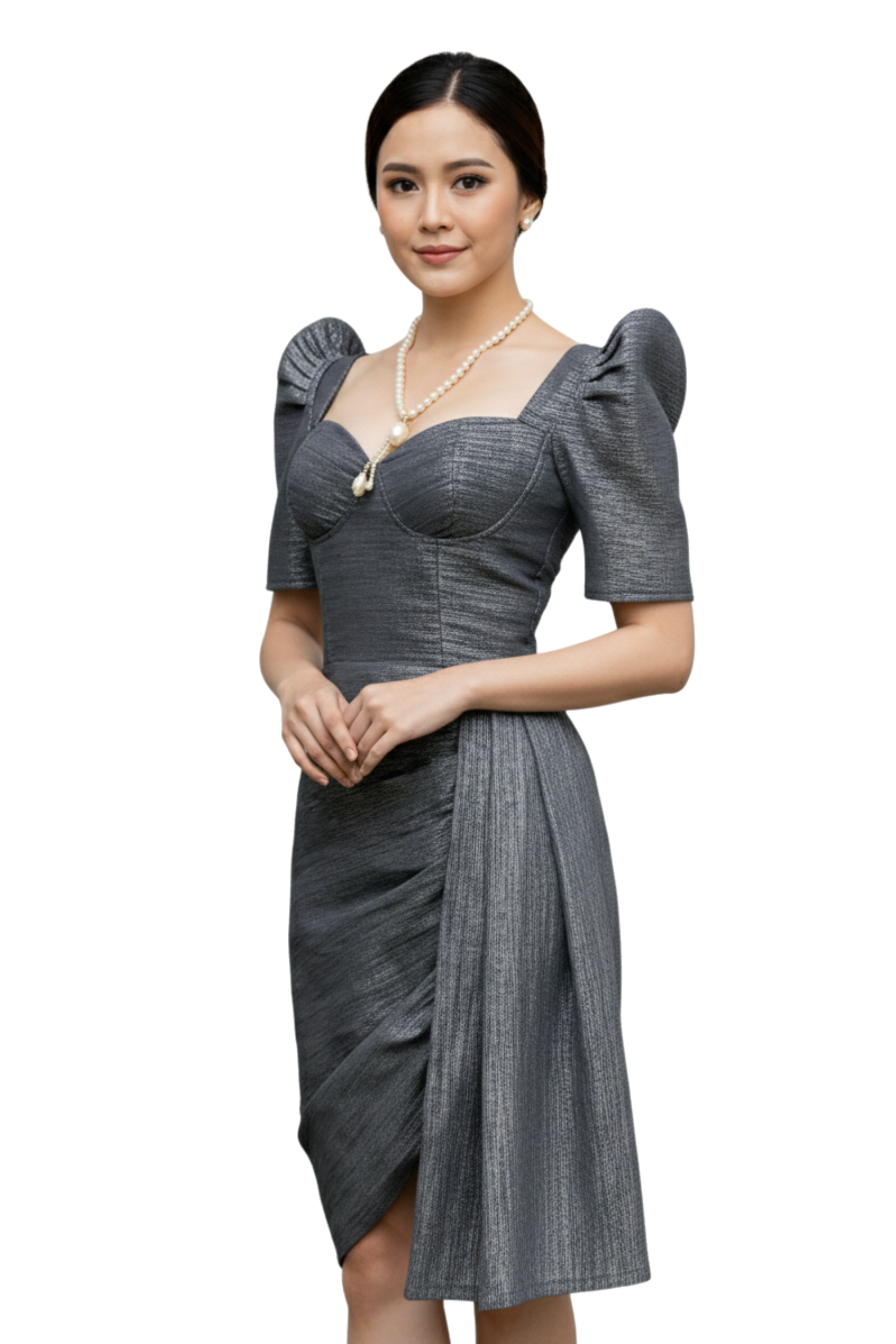 Black Filipiniana Midi Dress